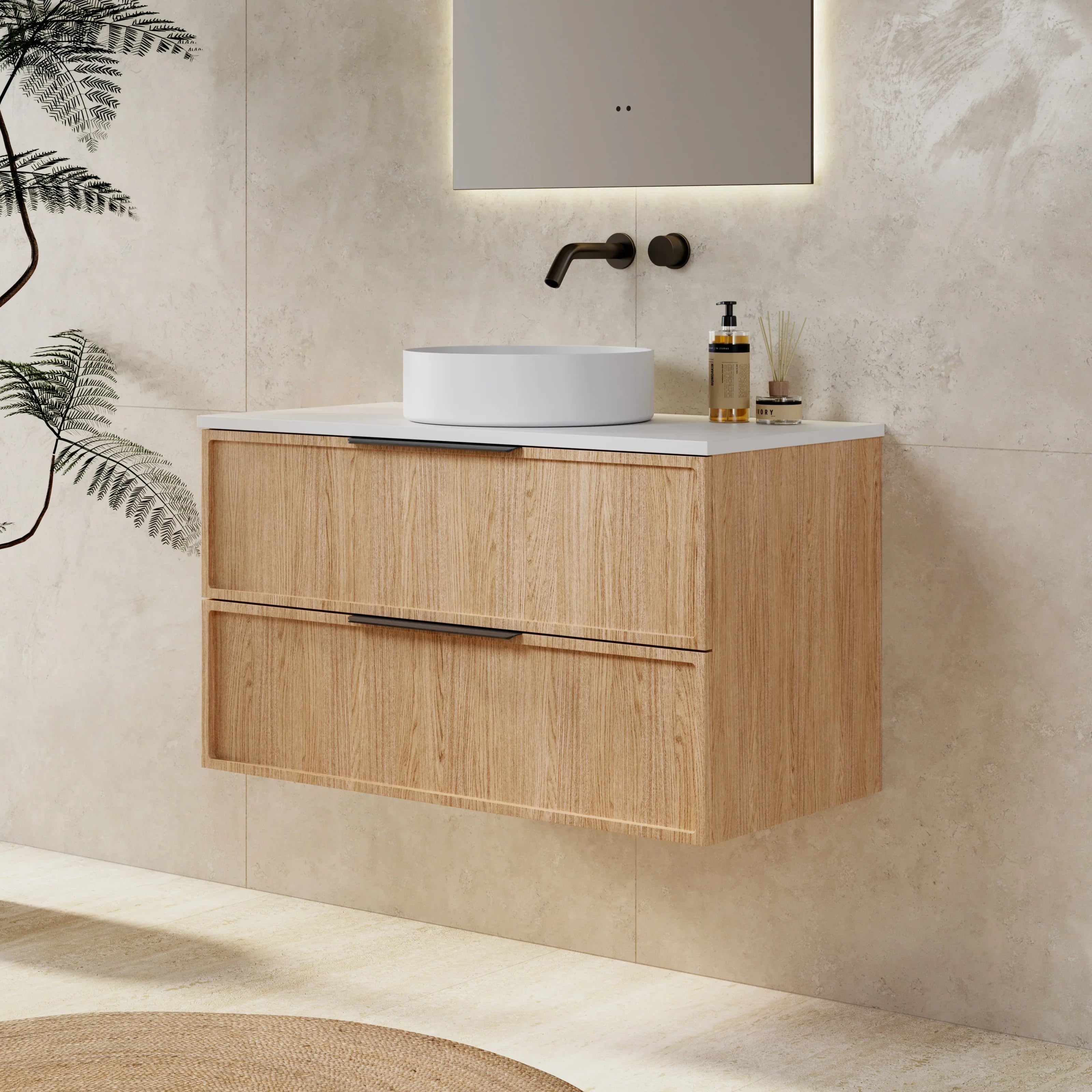 Milano Federation 900mm Wall Hung Vanity Natural Oak