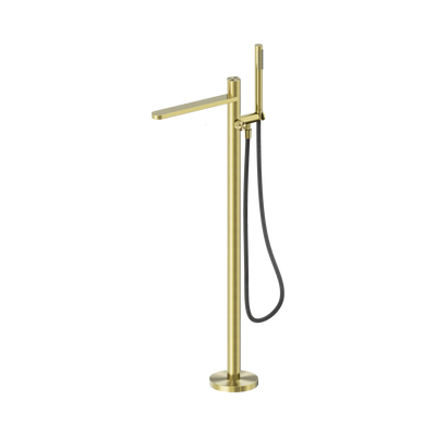Nero Pure SS316L Progressive Freestanding Bath Mixer With Outdoor Shower Hose, Brushed Gold