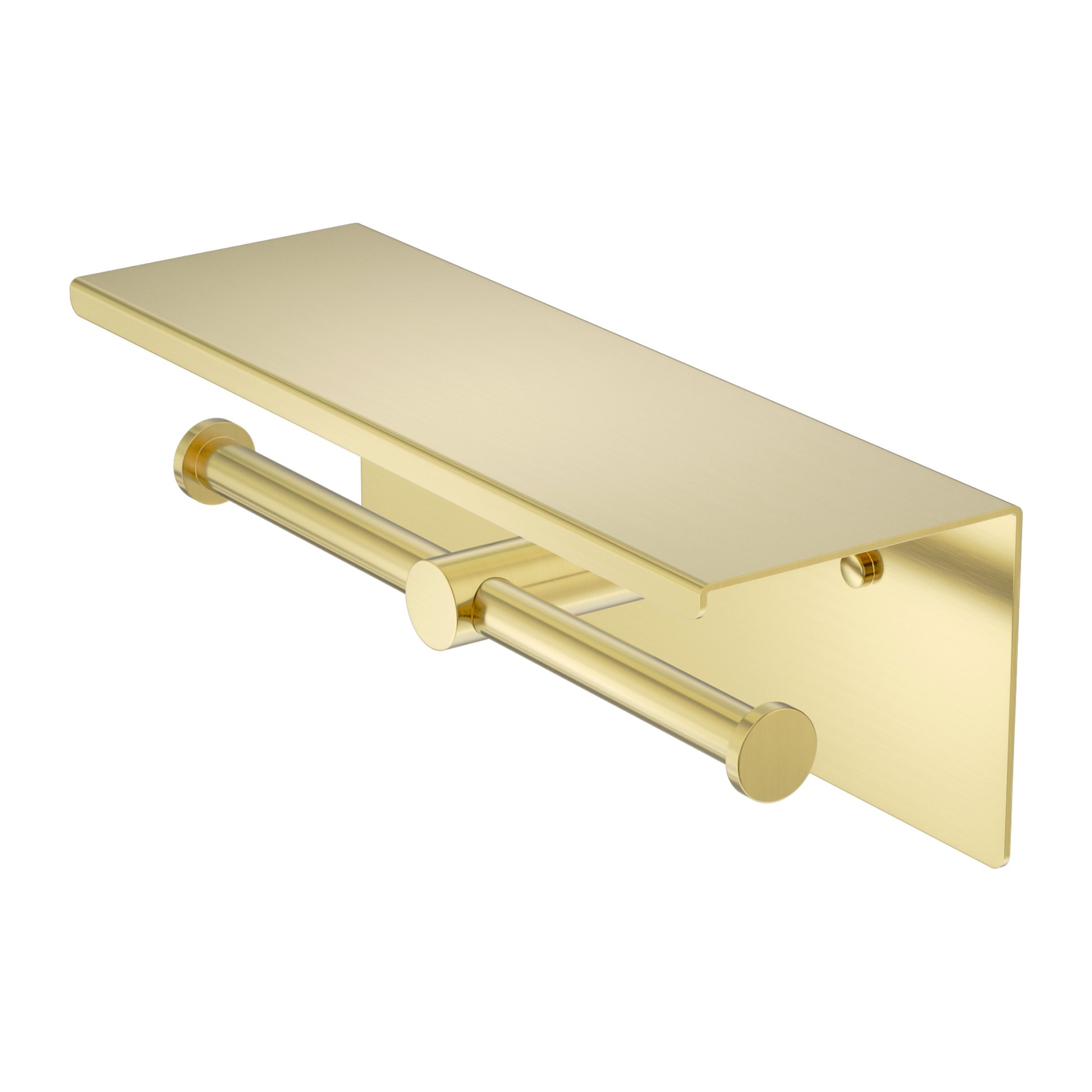 Nero Mecca Double Toilet Roll Holder With Shelf, Brushed Gold