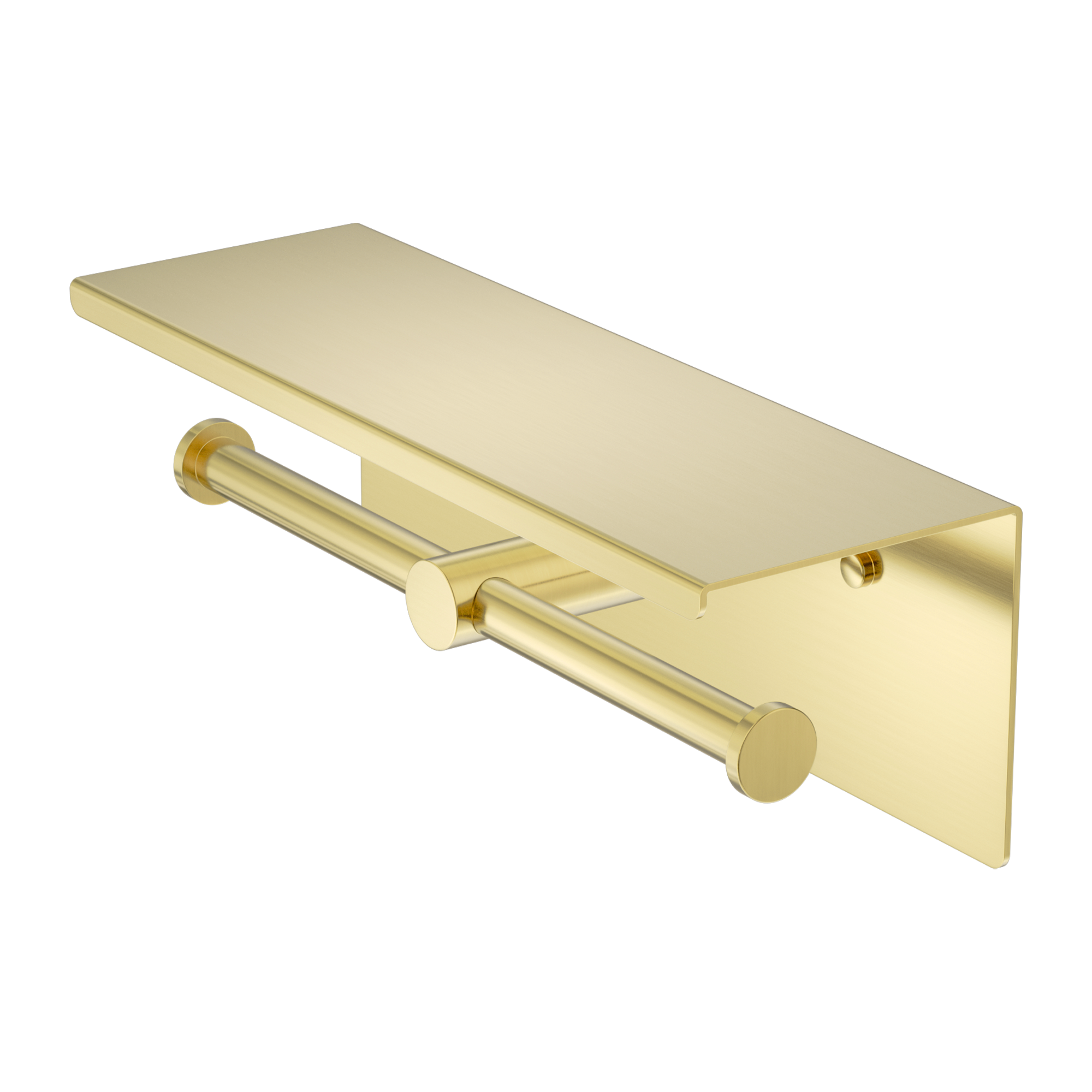 Nero Mecca Double Toilet Roll Holder With Shelf, Brushed Gold