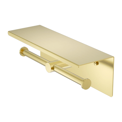 Nero Mecca Double Toilet Roll Holder With Shelf, Brushed Gold