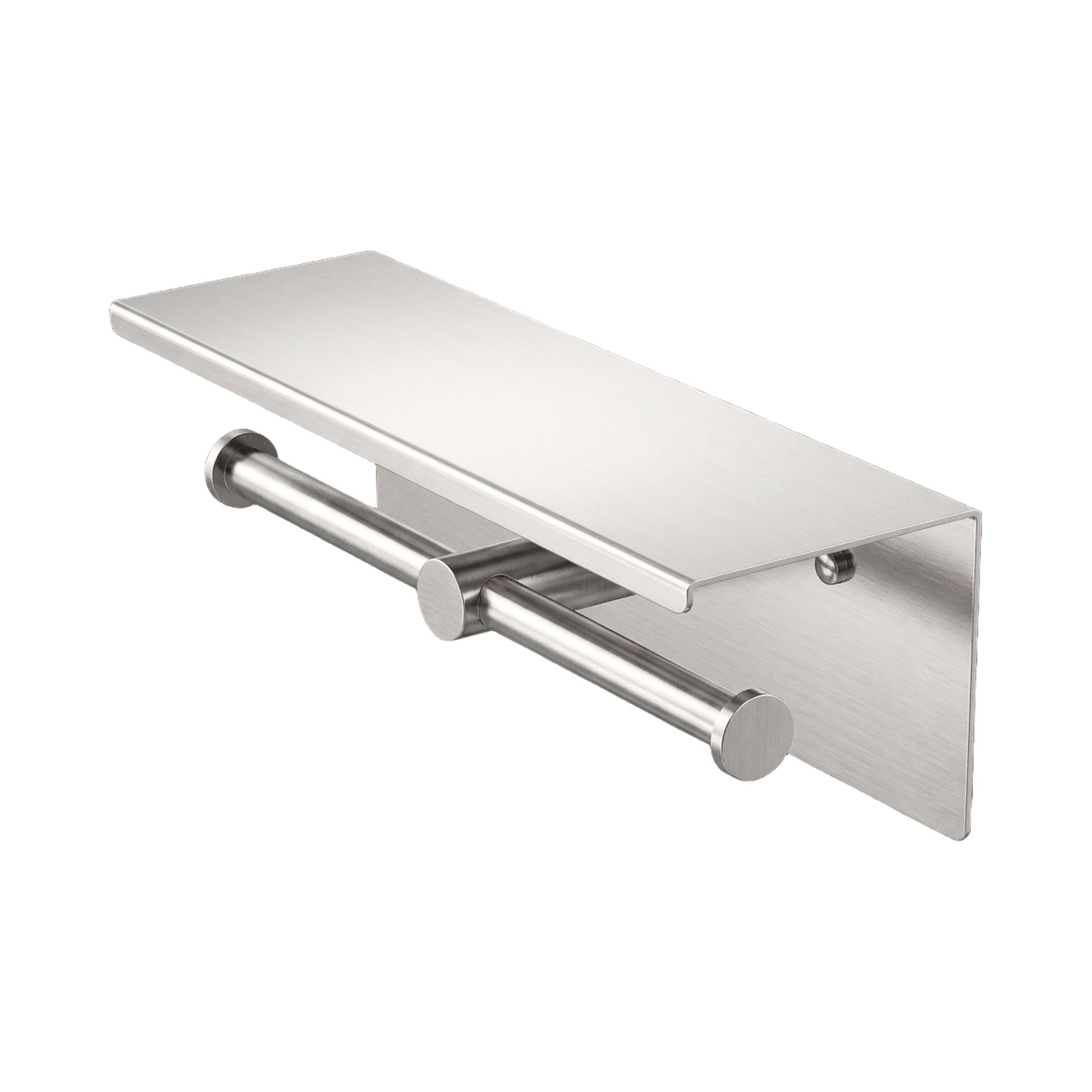 Nero Mecca Double Toilet Roll Holder With Shelf, Brushed Nickel