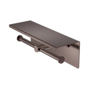 Nero Mecca Double Toilet Roll Holder With Shelf, Brushed Bronze