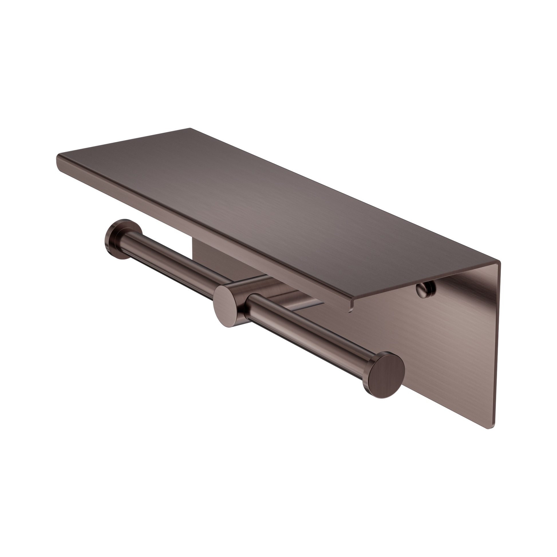 Nero Mecca Double Toilet Roll Holder With Shelf, Brushed Bronze