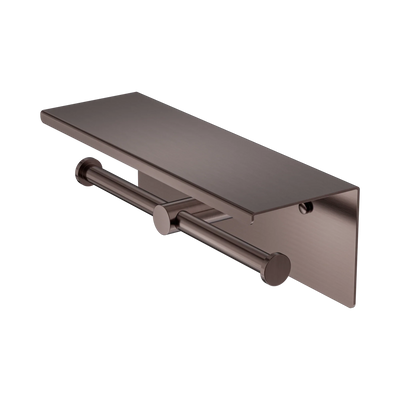 Nero Mecca Double Toilet Roll Holder With Shelf, Brushed Bronze