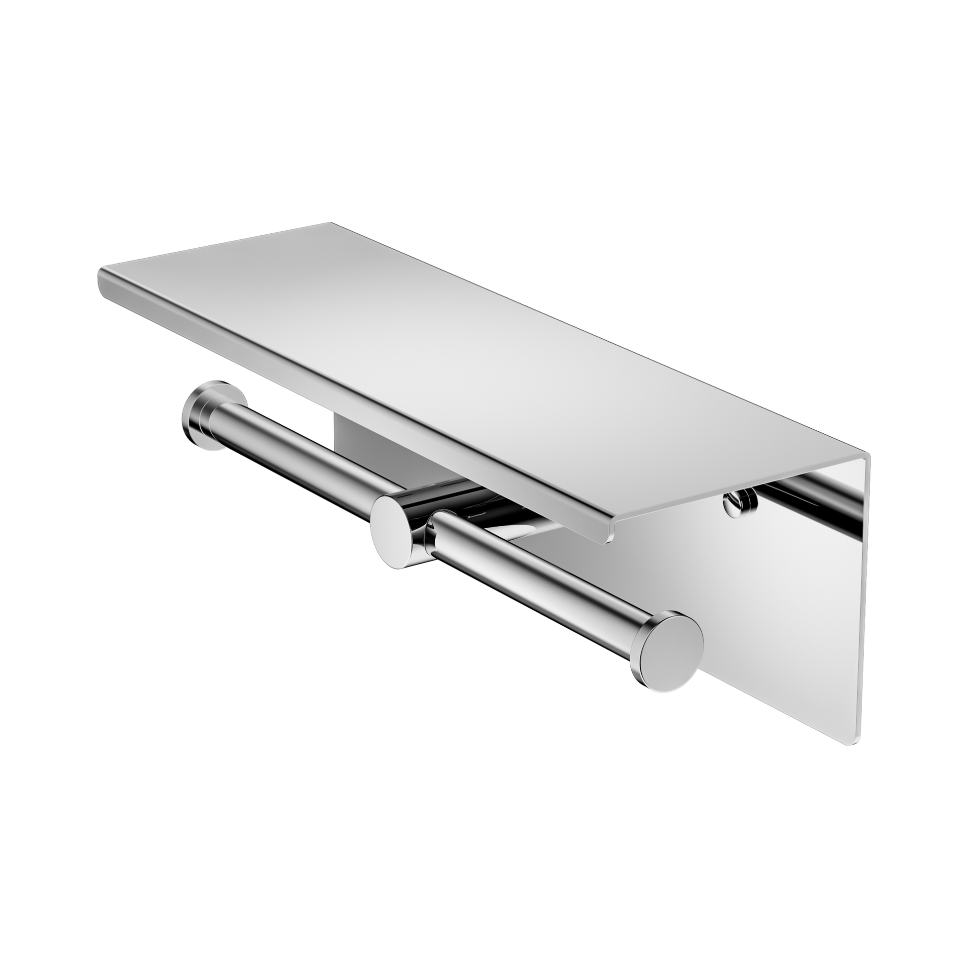 Nero Mecca Double Toilet Roll Holder With Shelf, Chrome