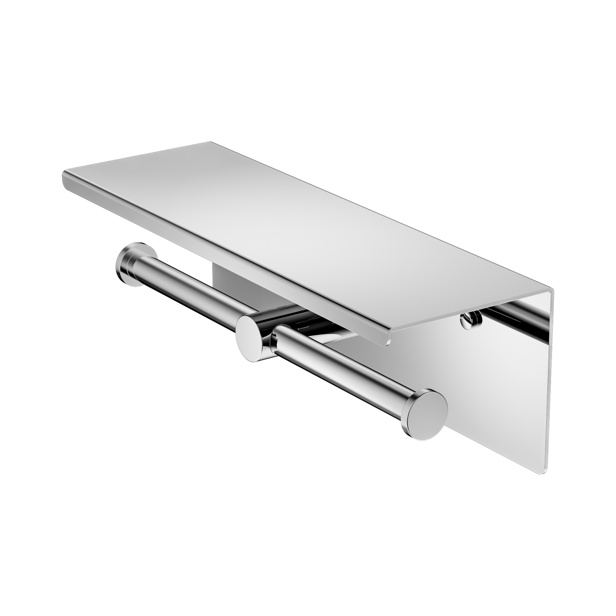 Nero Mecca Double Toilet Roll Holder With Shelf, Chrome