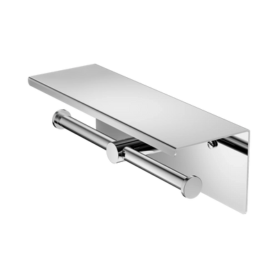 Nero Mecca Double Toilet Roll Holder With Shelf, Chrome