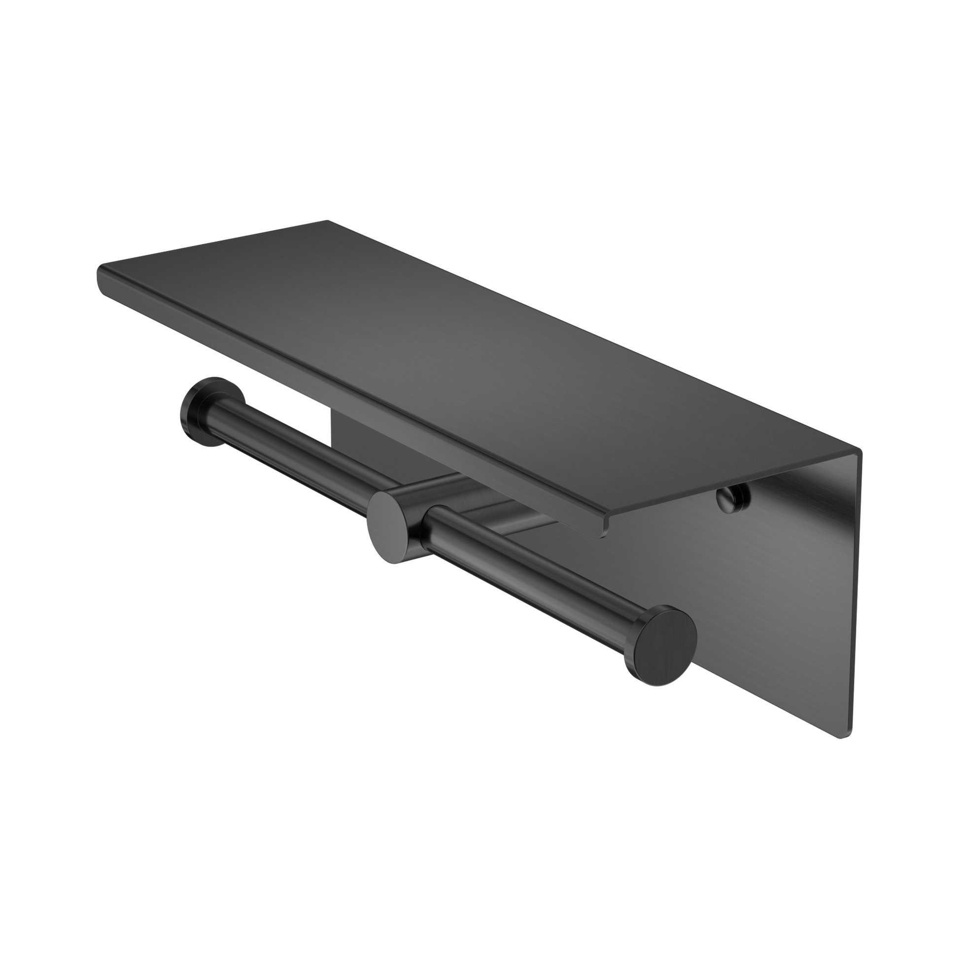 Nero Mecca Double Toilet Roll Holder With Shelf, Gun Metal
