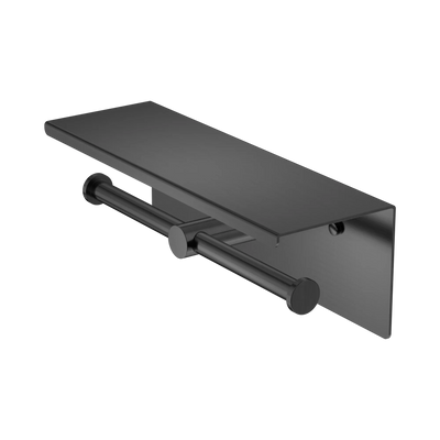 Nero Mecca Double Toilet Roll Holder With Shelf, Gun Metal