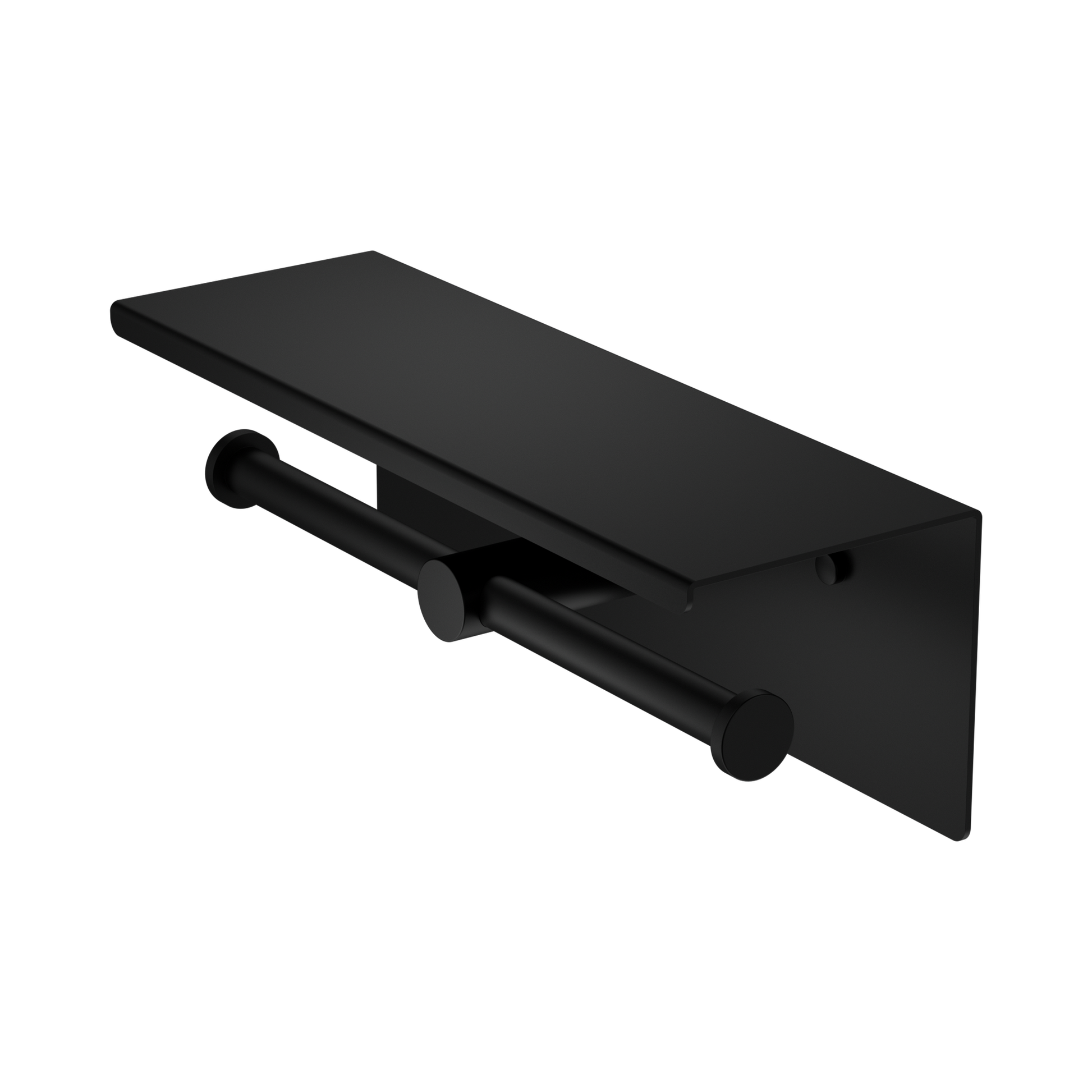 Nero Mecca Double Toilet Roll Holder With Shelf, Matte Black