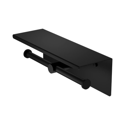 Nero Mecca Double Toilet Roll Holder With Shelf, Matte Black