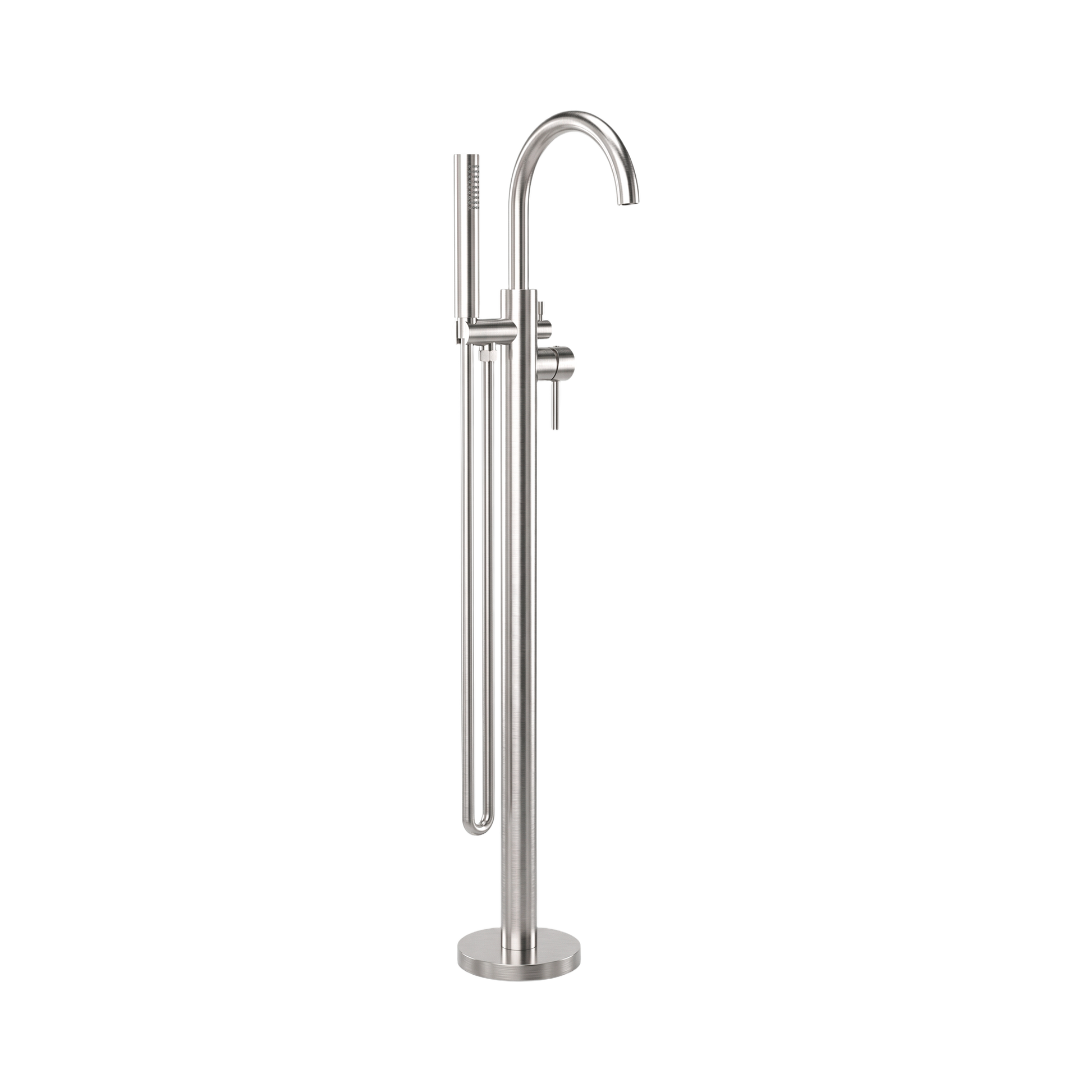 Nero Mecca Round Freestanding Mixer With Hand Shower, Brushed Nickel