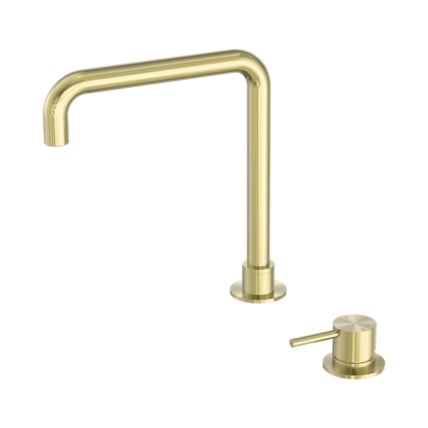 Nero Mecca Hob Basin Mixer Square Swivel Spout, Brushed Gold