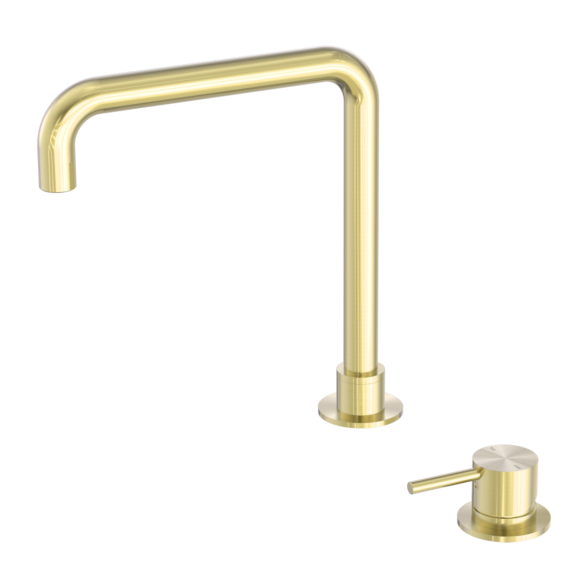 Nero Mecca Hob Basin Mixer Square Swivel Spout, Brushed Gold