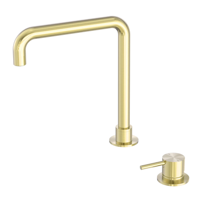 Nero Mecca Hob Basin Mixer Square Swivel Spout, Brushed Gold