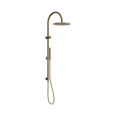 Nero Mecca Twin Shower With Slim Hand Shower, Tumbled Antique Brass