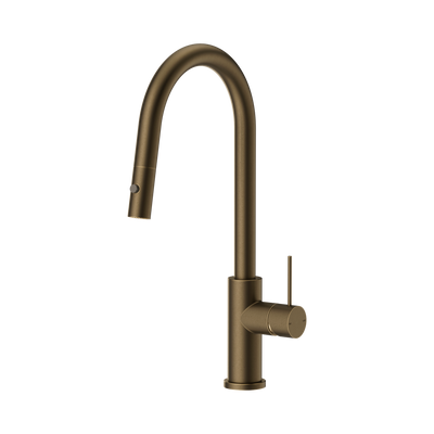 Nero Mecca Pull Out Sink Mixer With Vegie Spray Function, Tumbled Antique Brass