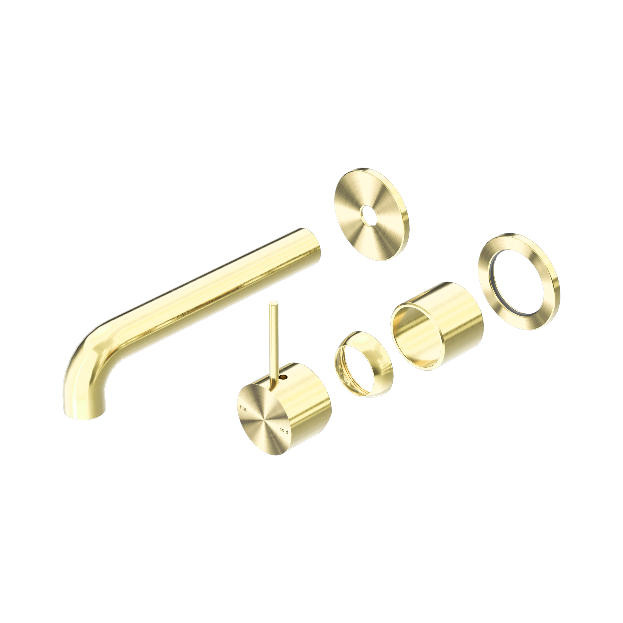 Nero Mecca Wall Mixer Set Separate Back Plate Handle Up 185mm Trim Kits Only, Brushed Gold