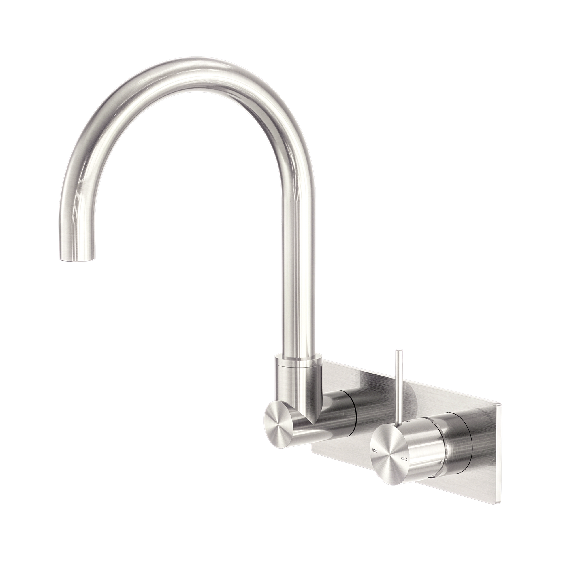 Nero Mecca Wall Mixer Set Swivel Spout Handle Up, Brushed Nickel