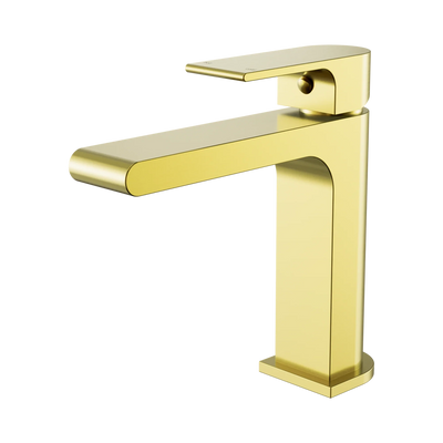 Nero Bianca Basin Mixer Straight Spout, Brushed Gold