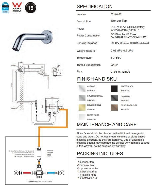 NERO MECCA WALL MOUNT SENSOR TAP GUN METAL