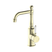 Nero York Basin Mixer With White Porcelain Lever Aged Brass