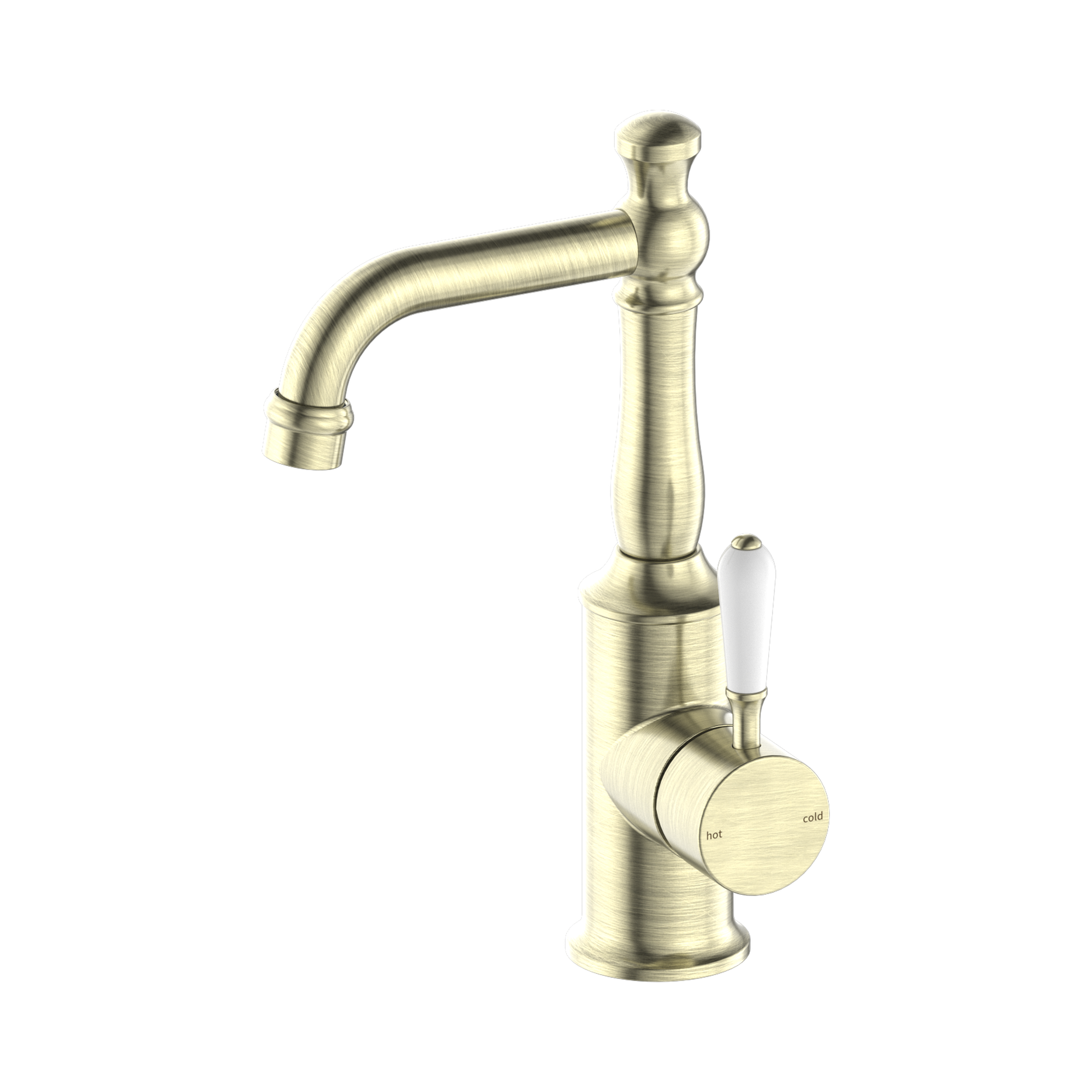 Nero York Basin Mixer With White Porcelain Lever Aged Brass