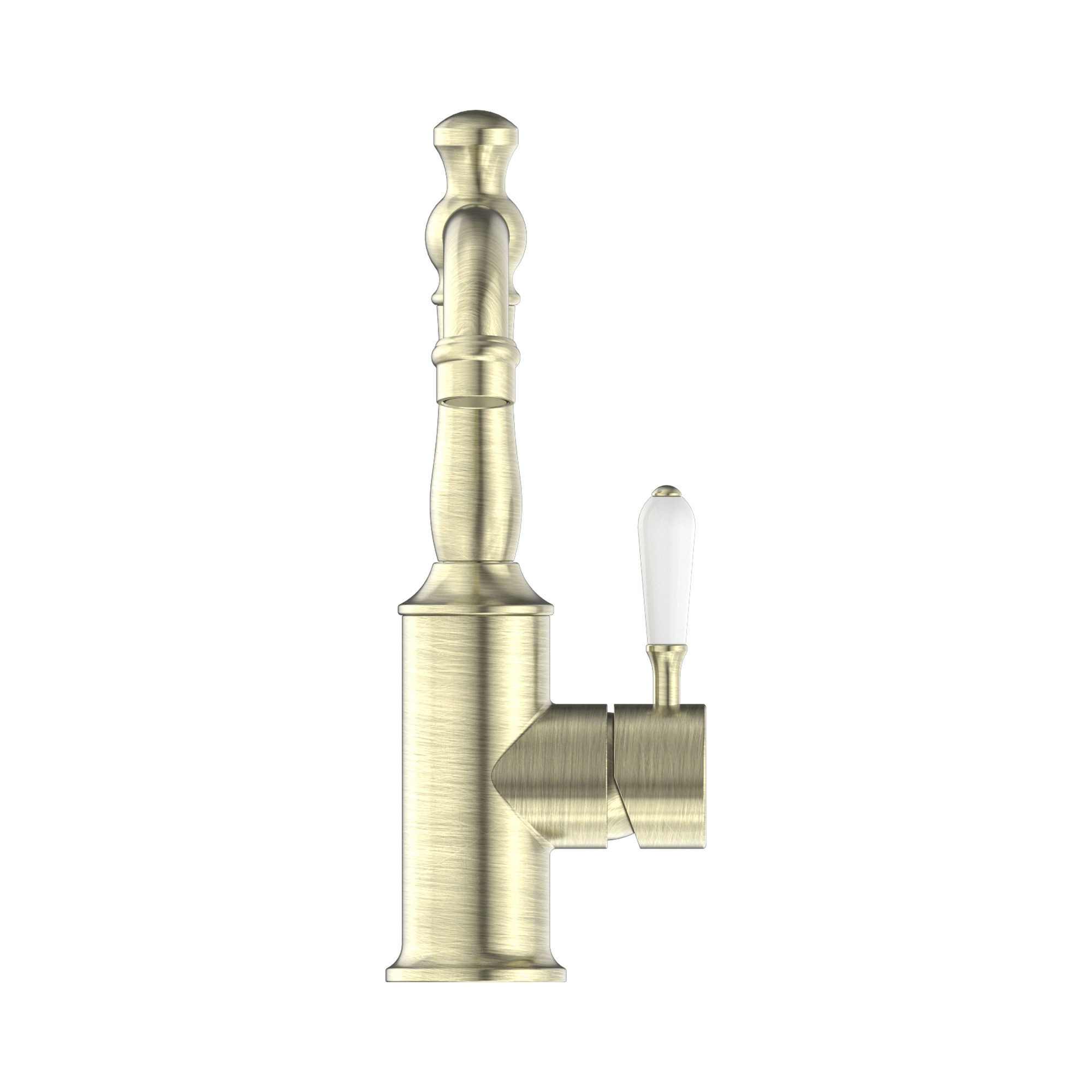 Nero York Basin Mixer With White Porcelain Lever Aged Brass
