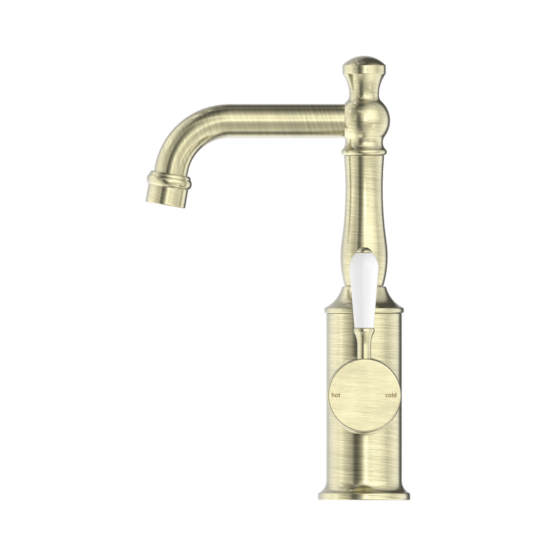 Nero York Basin Mixer With White Porcelain Lever Aged Brass