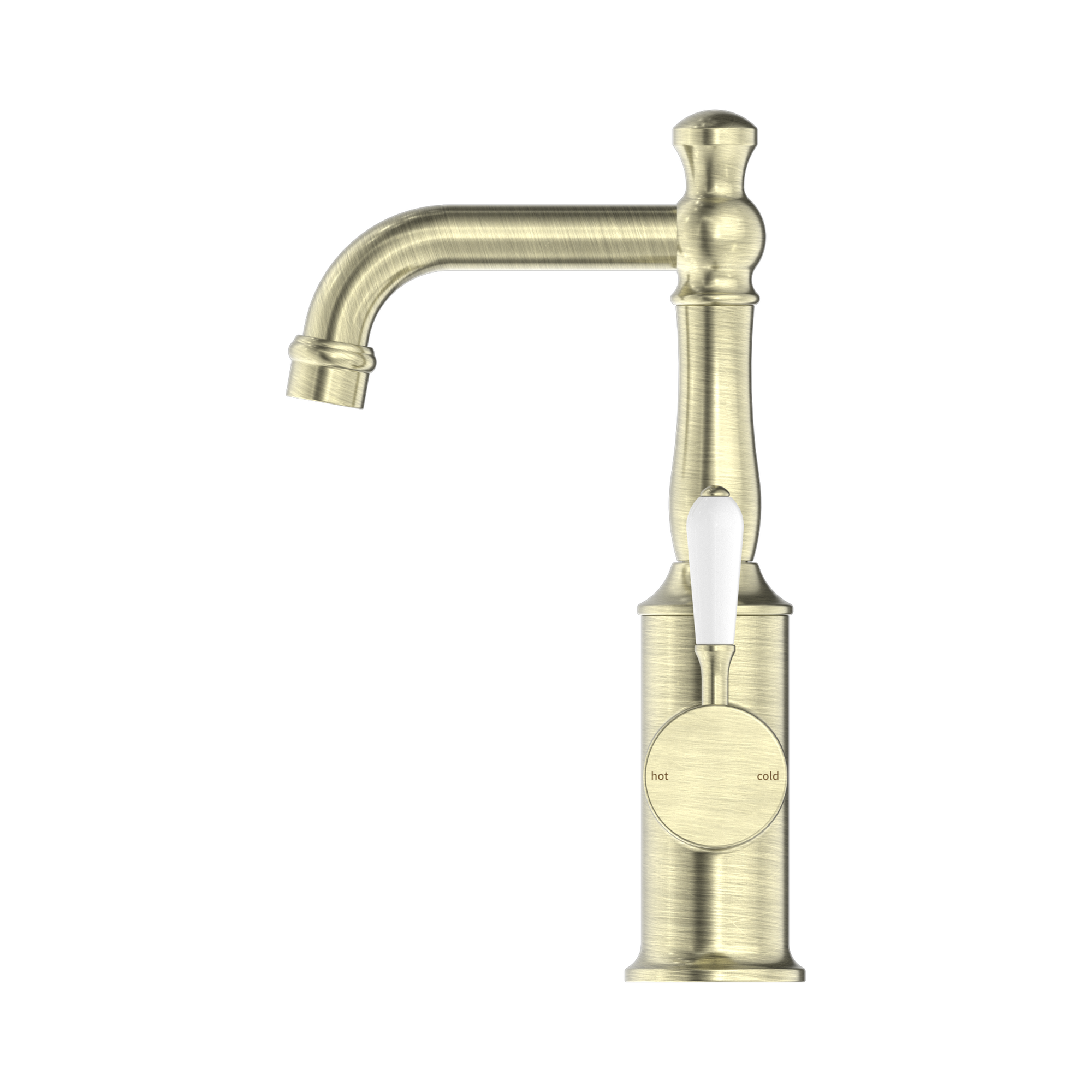 Nero York Basin Mixer With White Porcelain Lever Aged Brass