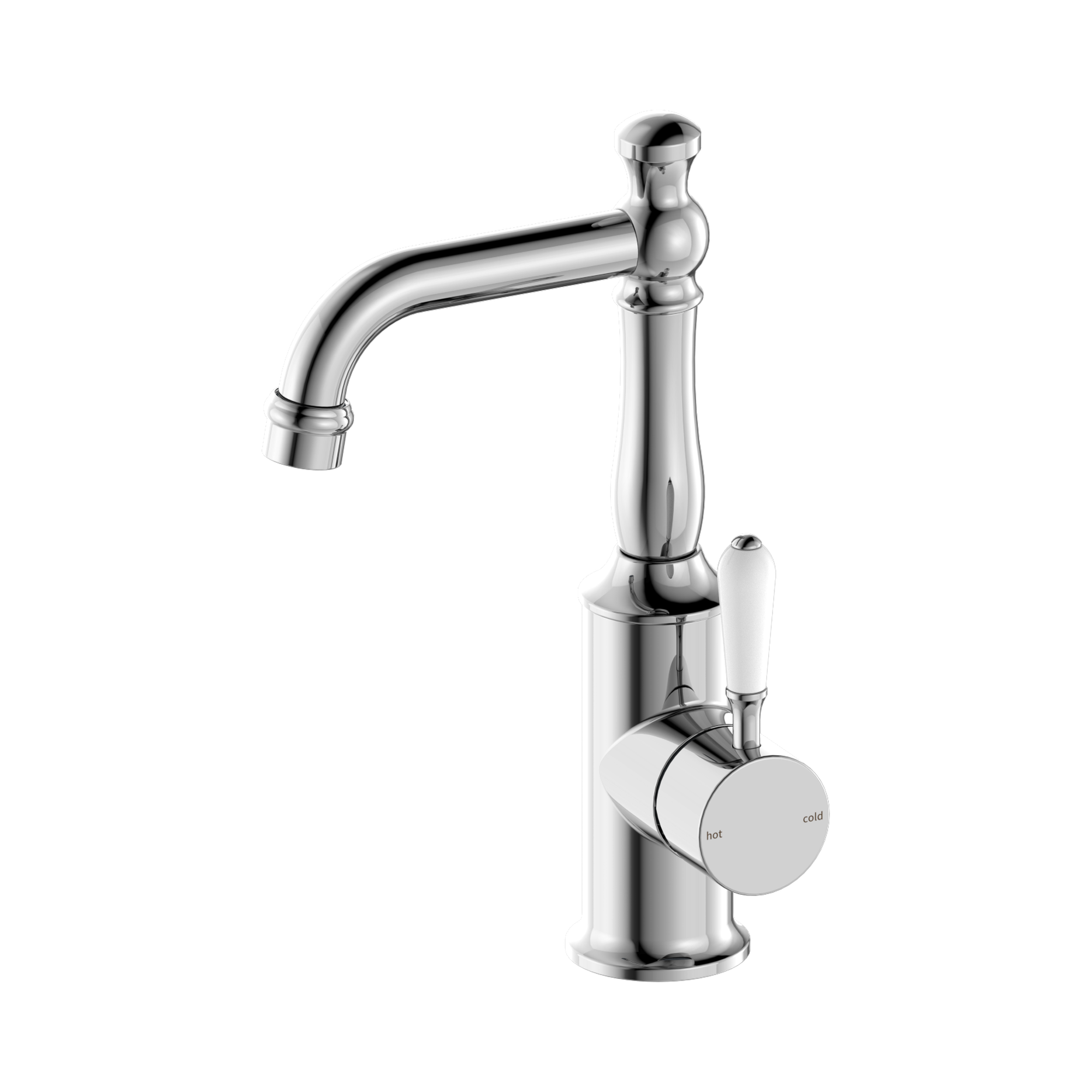 Nero York Basin Mixer With White Porcelain Lever, Chrome