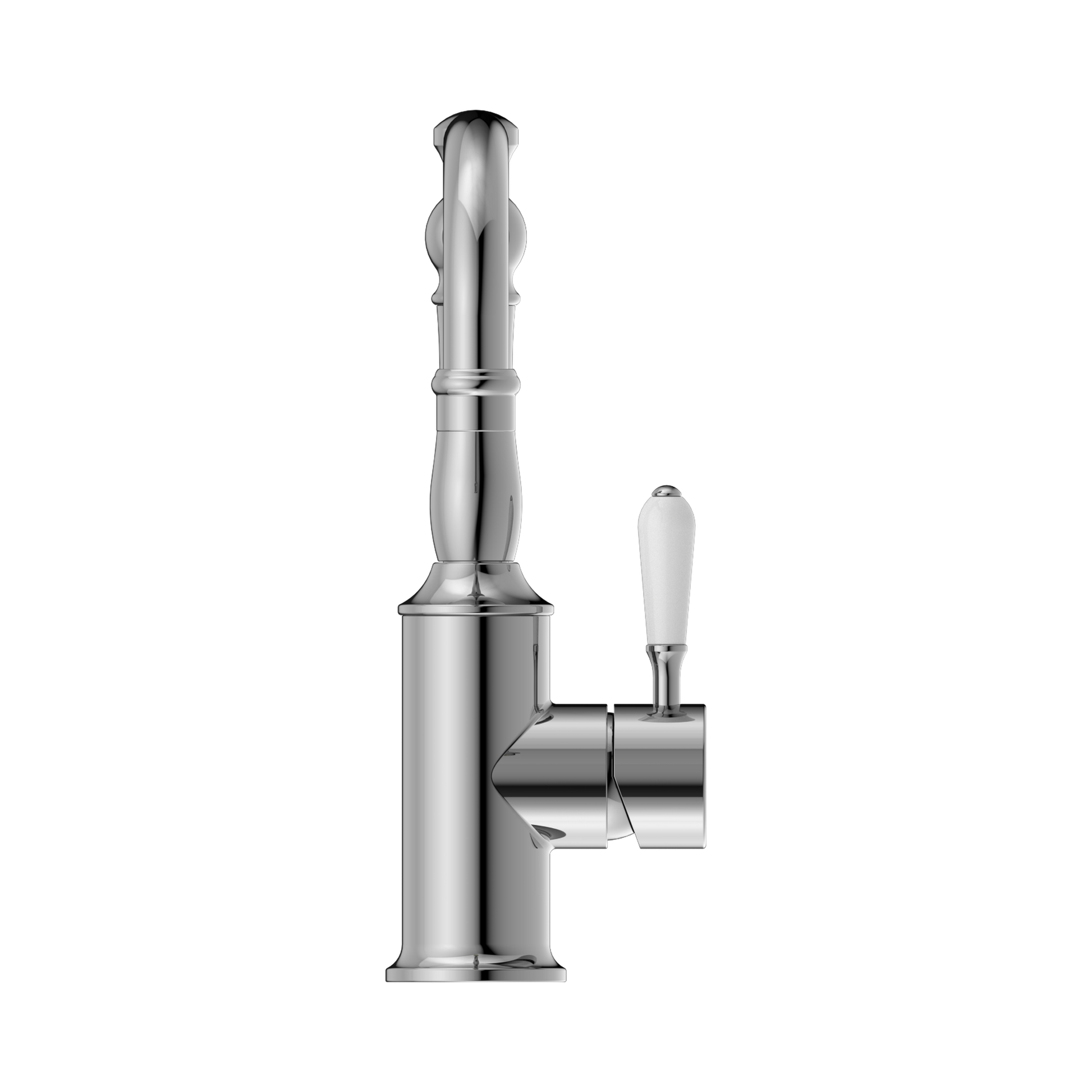 Nero York Basin Mixer With White Porcelain Lever, Chrome