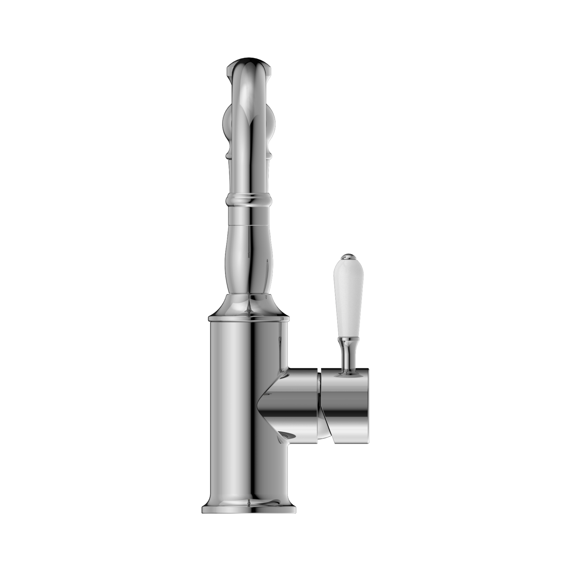 Nero York Basin Mixer With White Porcelain Lever, Chrome
