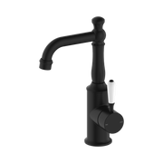 Nero York Basin Mixer With White Porcelain Lever, Matte Black