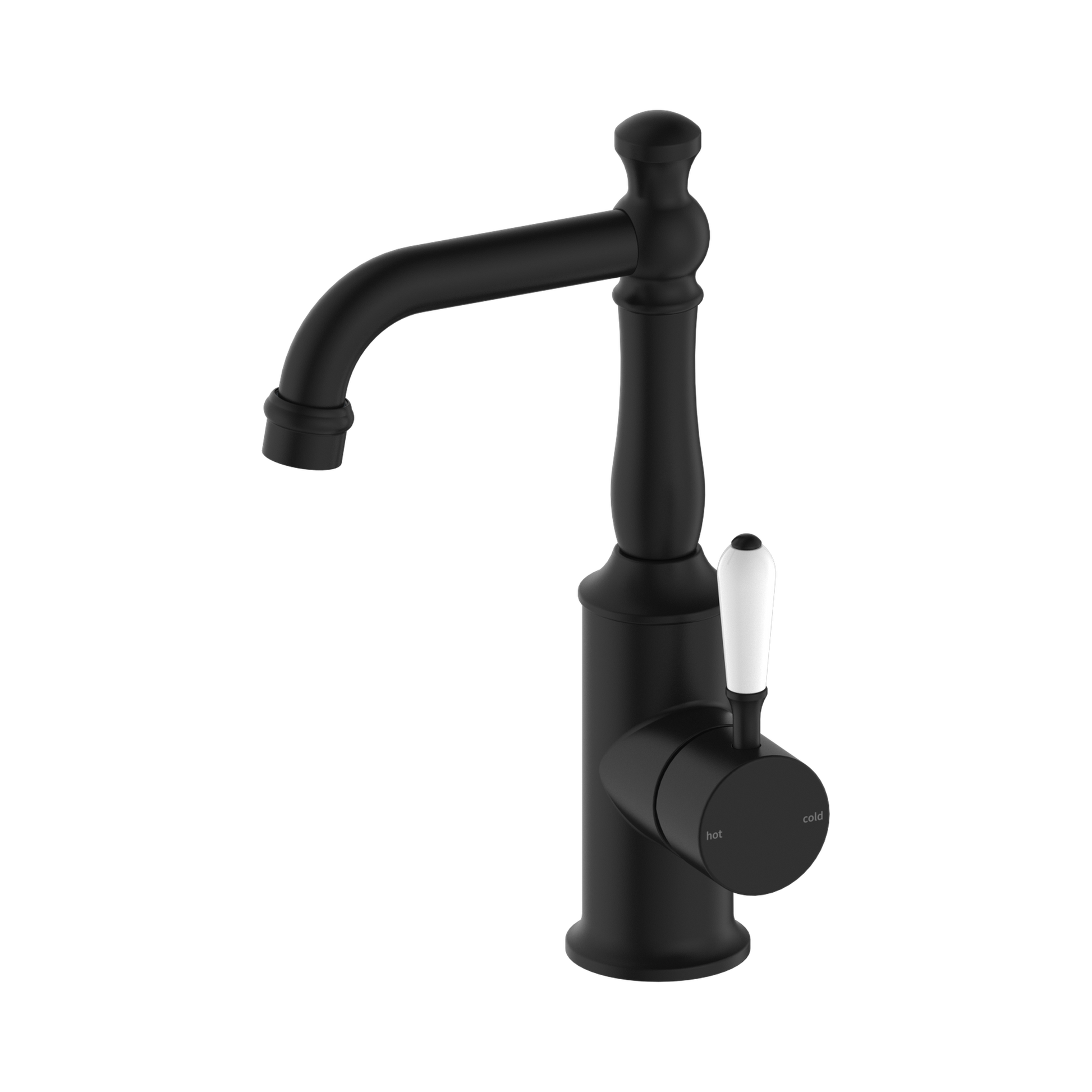 Nero York Basin Mixer With White Porcelain Lever, Matte Black