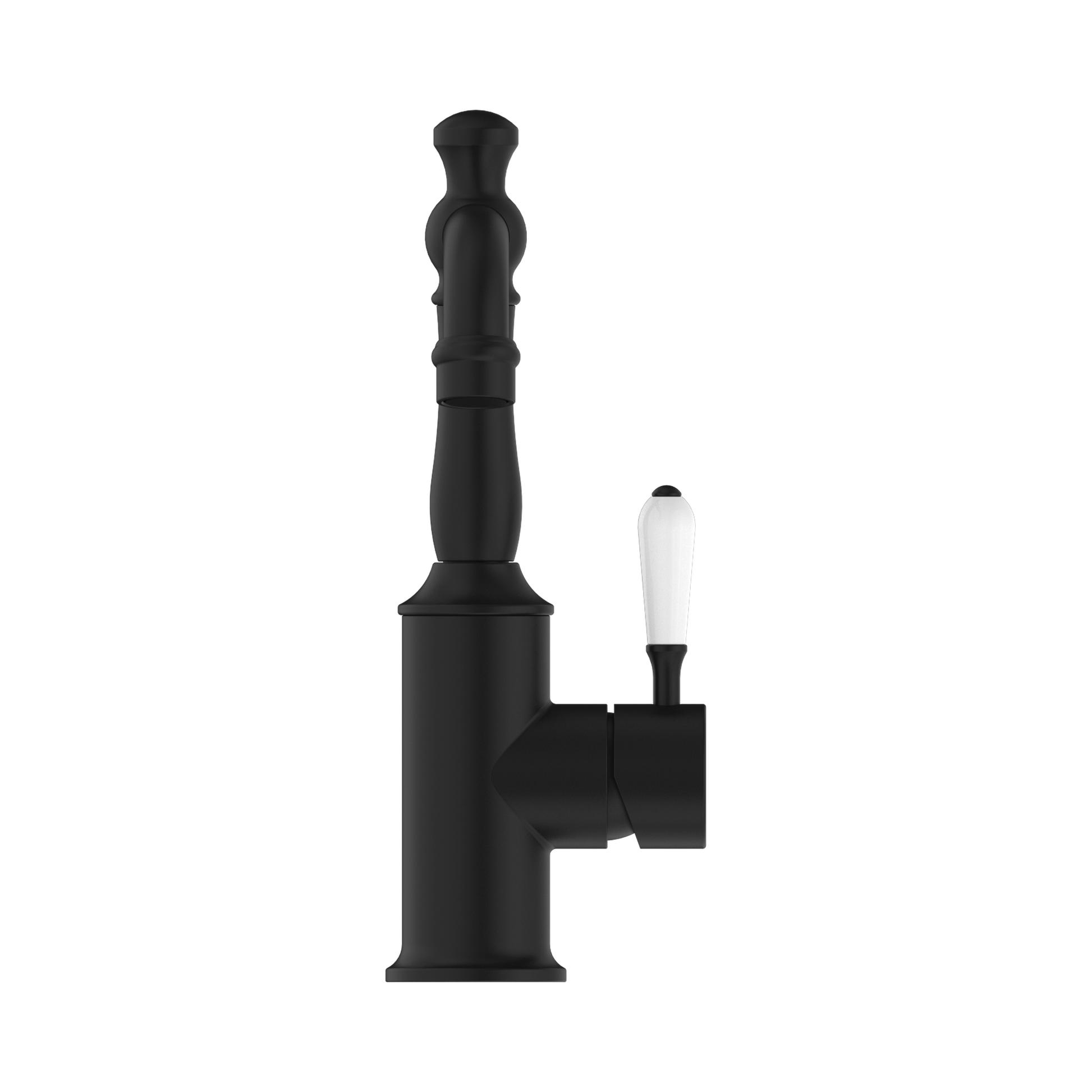 Nero York Basin Mixer With White Porcelain Lever, Matte Black