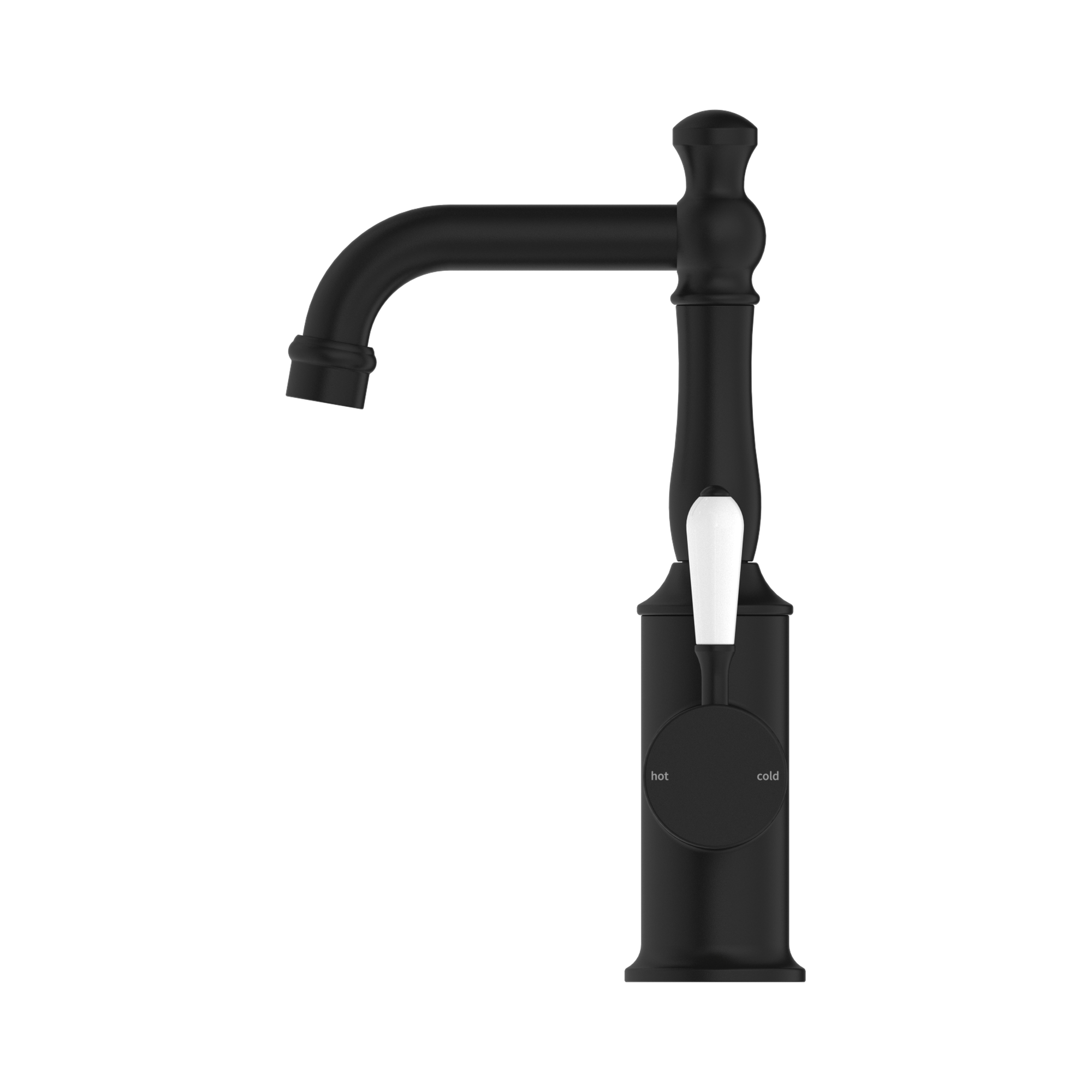 Nero York Basin Mixer With White Porcelain Lever, Matte Black