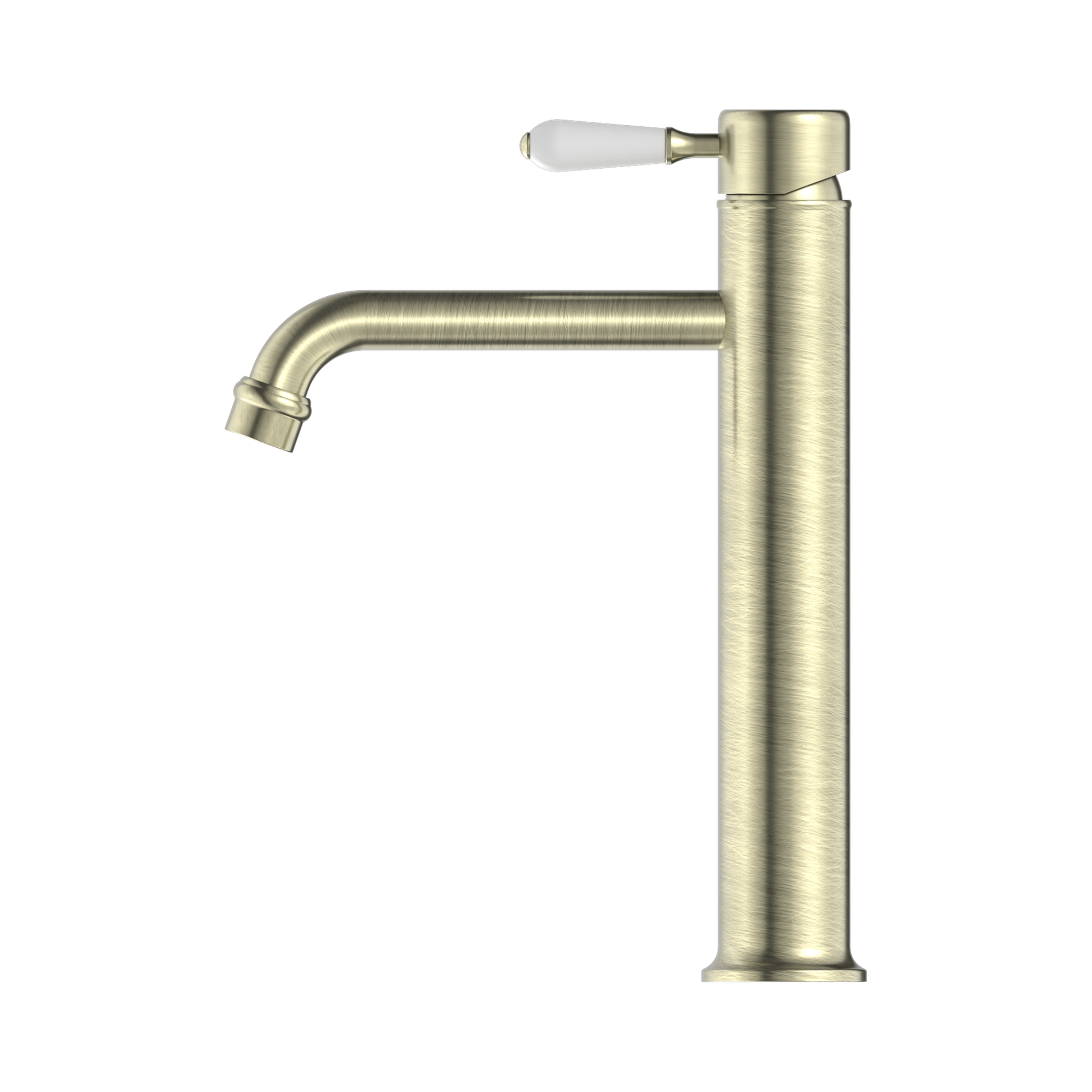 Nero York Straight Tall Basin Mixer With White Porcelain Lever Aged Brass