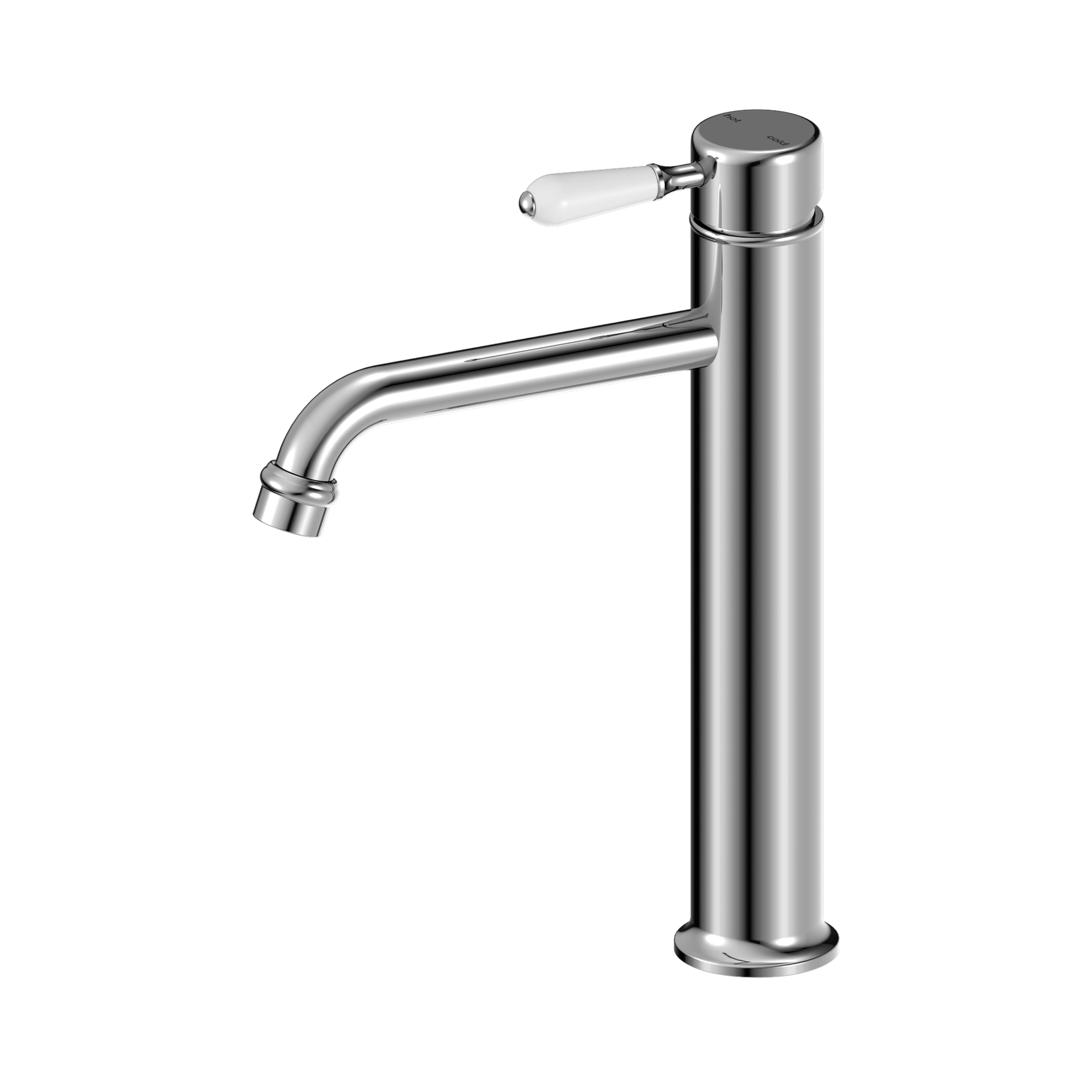 Nero York Straight Tall Basin Mixer With White Porcelain Lever, Chrome
