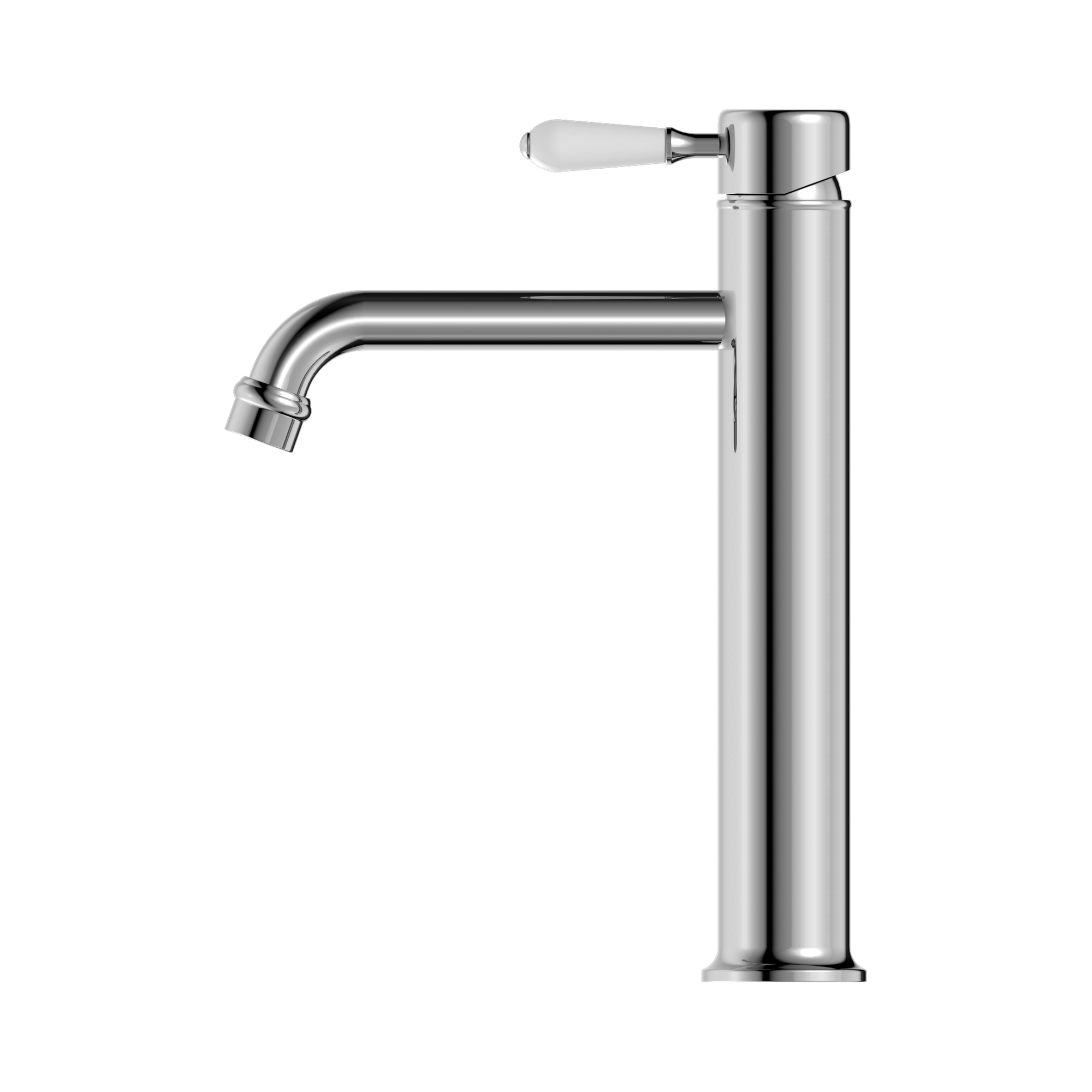 Nero York Straight Tall Basin Mixer With White Porcelain Lever, Chrome