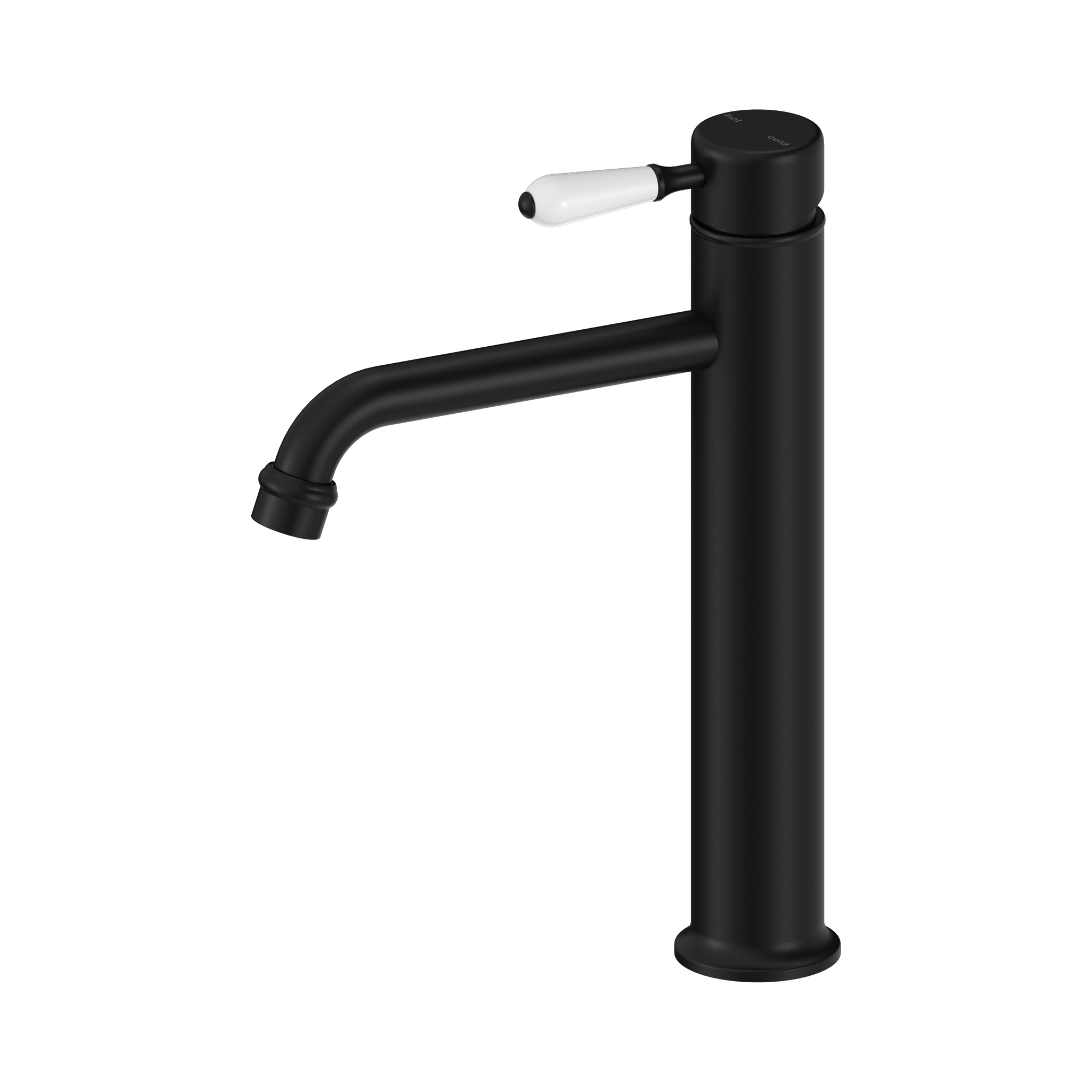 Nero York Straight Tall Basin Mixer With White Porcelain Lever, Matte Black