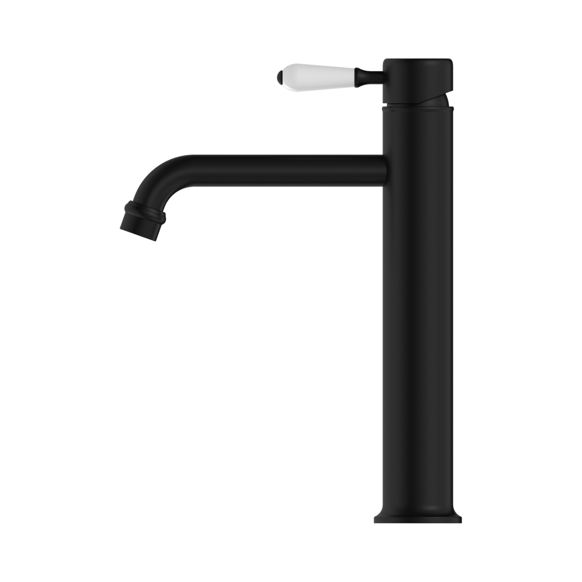 Nero York Straight Tall Basin Mixer With White Porcelain Lever, Matte Black
