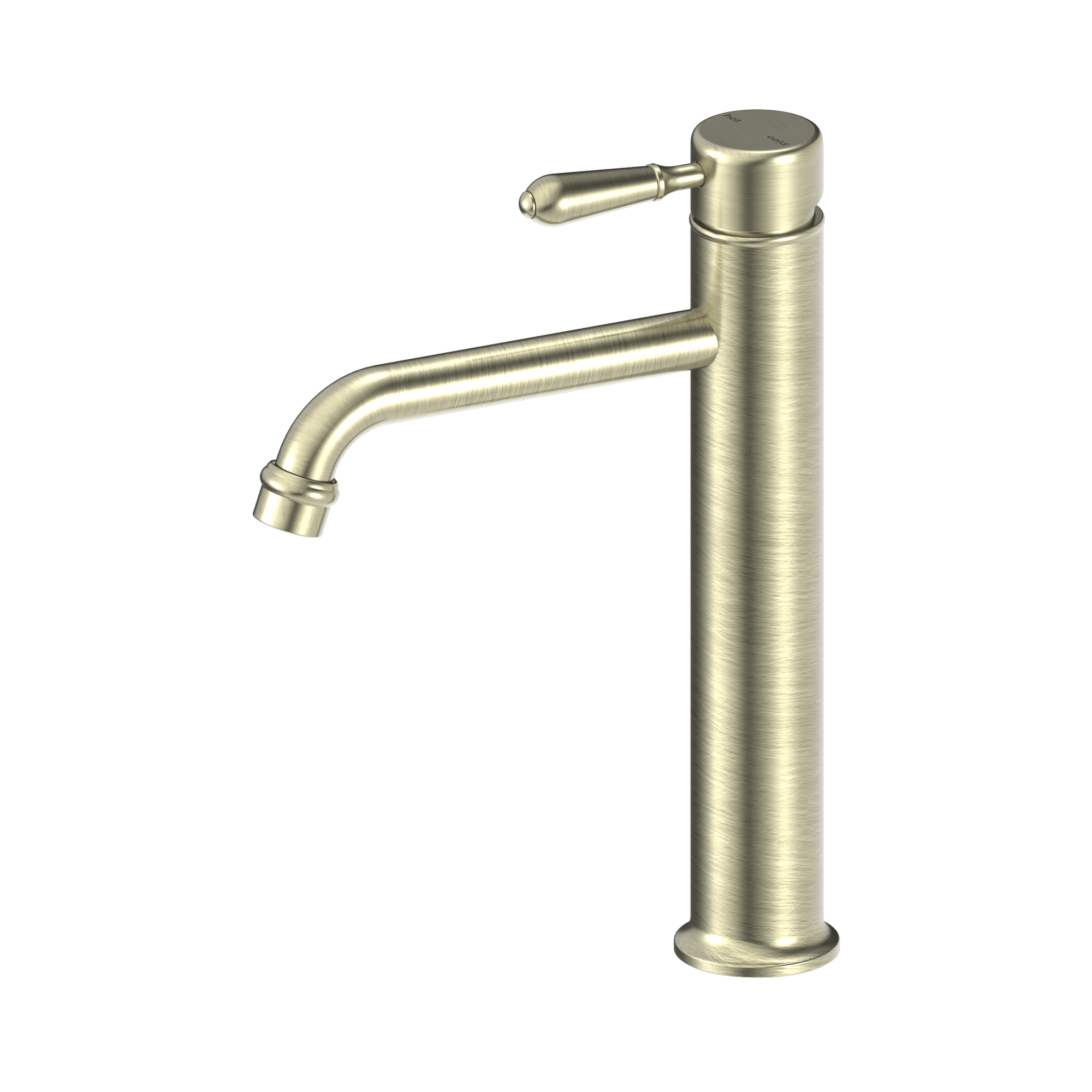 Nero York Straight Tall Basin Mixer With Metal Lever Aged Brass