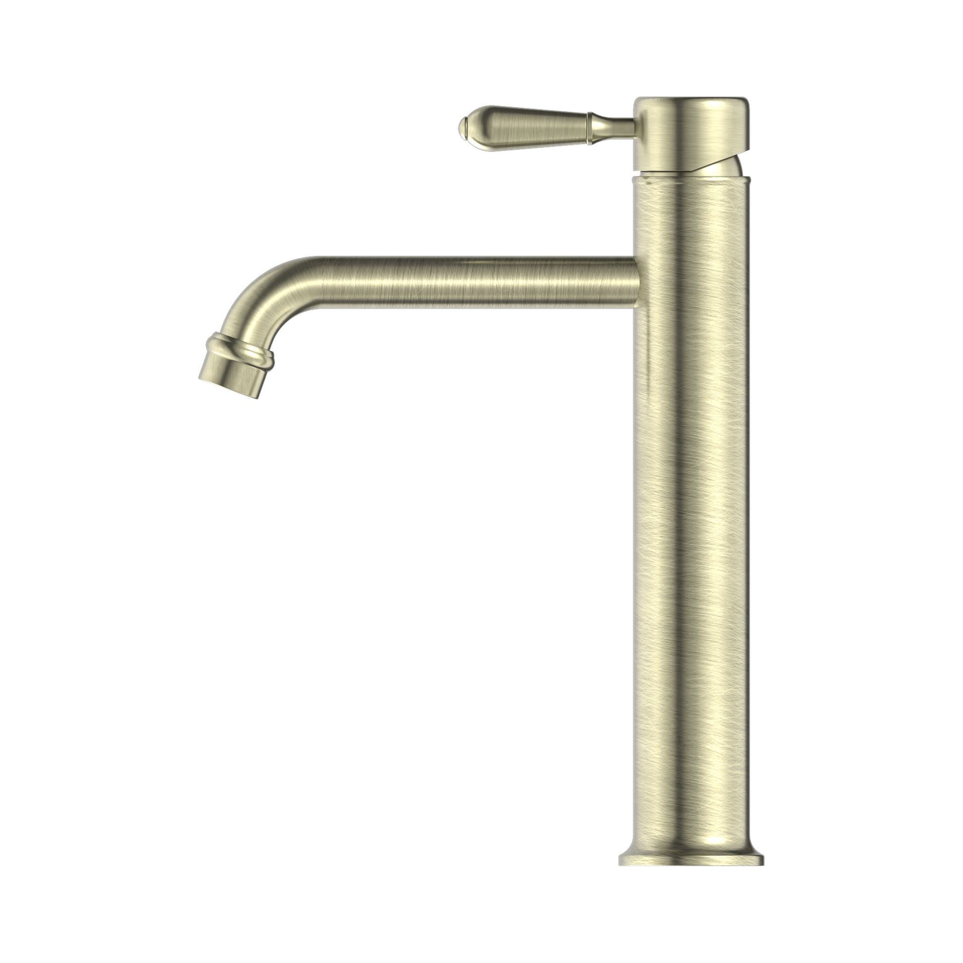 Nero York Straight Tall Basin Mixer With Metal Lever Aged Brass