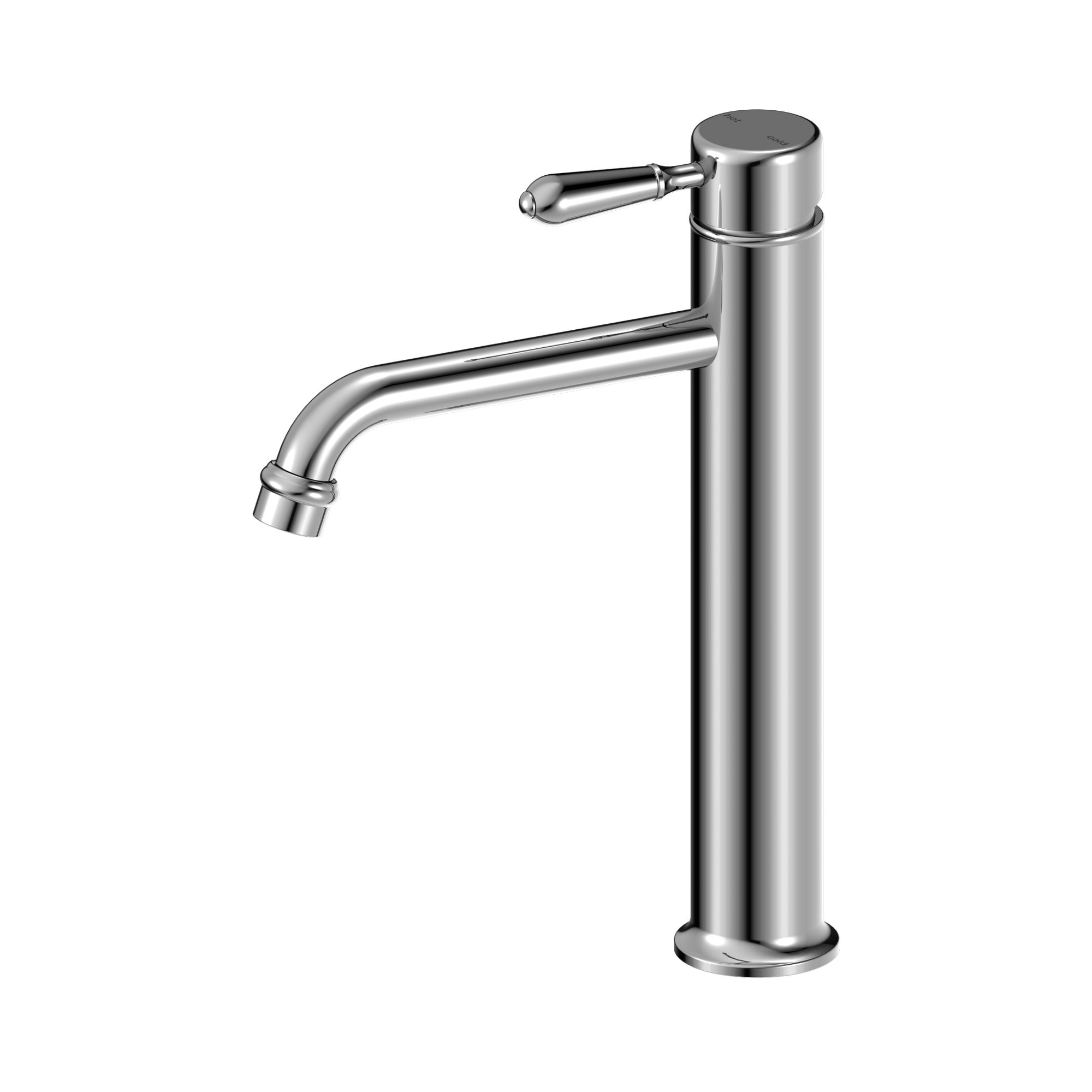 Nero York Straight Tall Basin Mixer With Metal Lever, Chrome