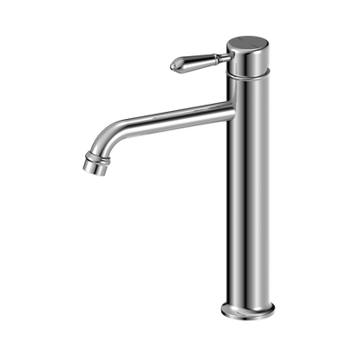 Nero York Straight Tall Basin Mixer With Metal Lever, Chrome