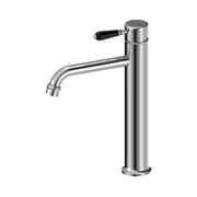 Nero York Straight Tall Basin Mixer With Black Porcelain Lever, Chrome