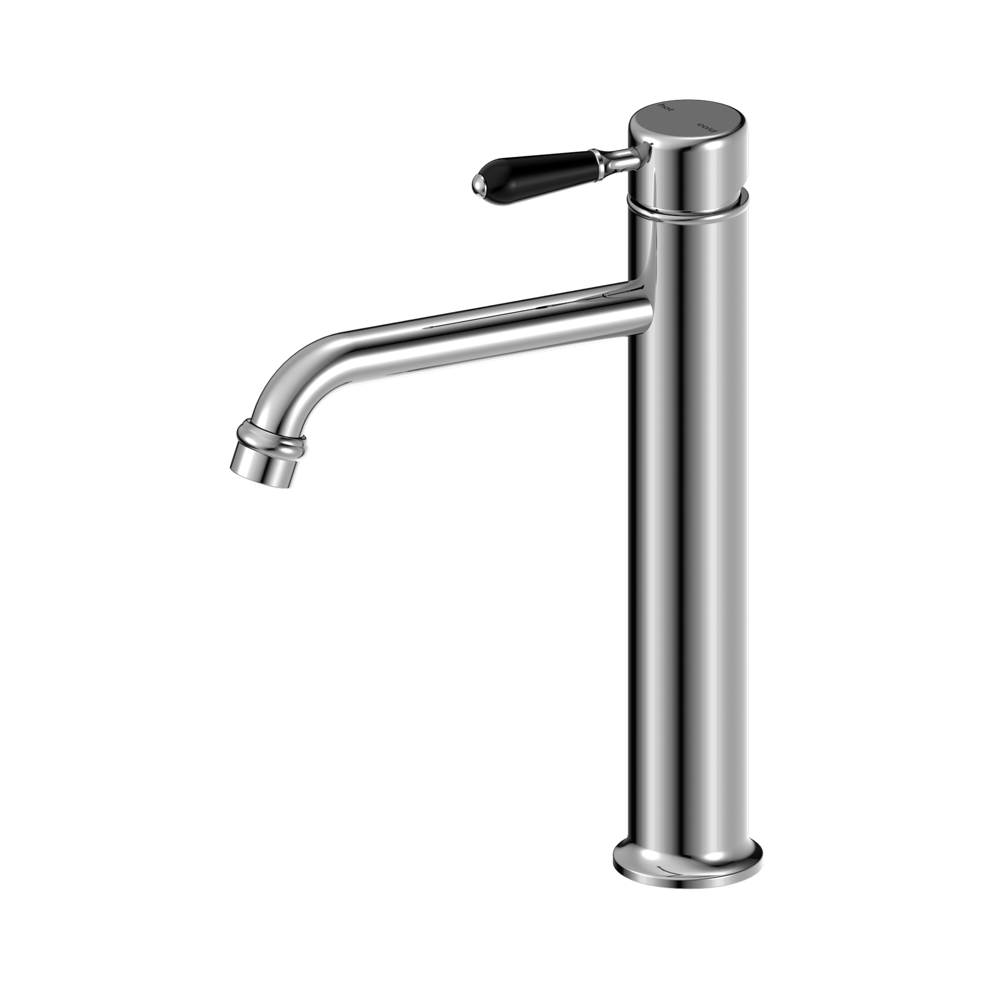 Nero York Straight Tall Basin Mixer With Black Porcelain Lever, Chrome