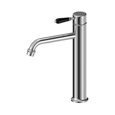 Nero York Straight Tall Basin Mixer With Black Porcelain Lever, Chrome
